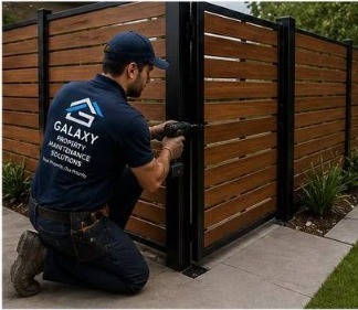 Galaxy tradesman installing a timber fence and gate