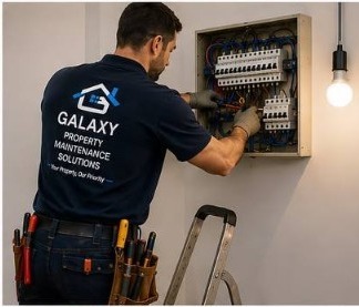 Galaxy electrician working at a switchboard